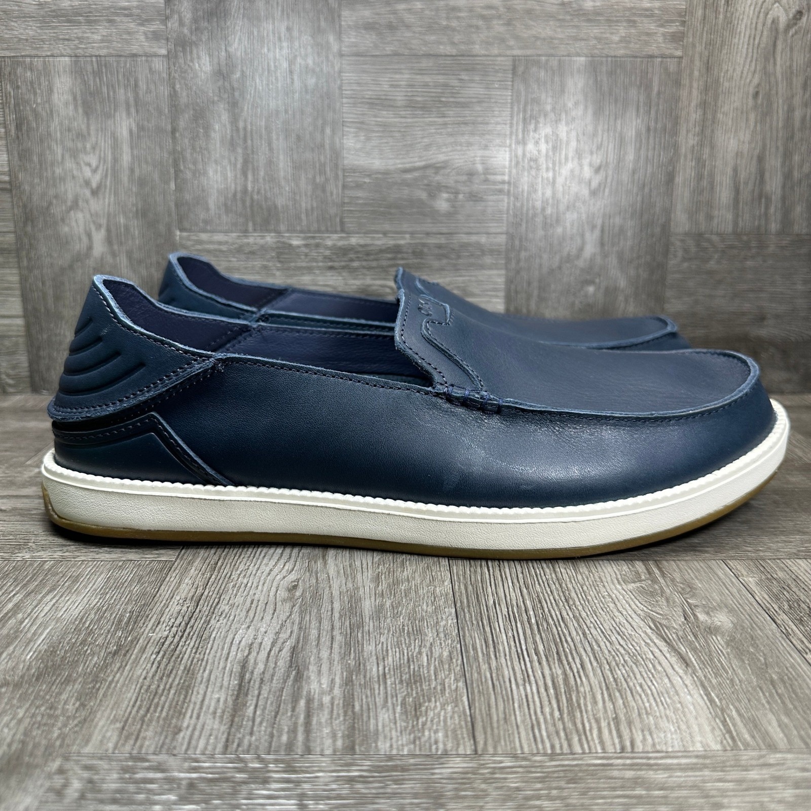 Olukai Lae'ahi Li 'Ili Slip On Men 12 Navy Blue Leather Casual Loafer New